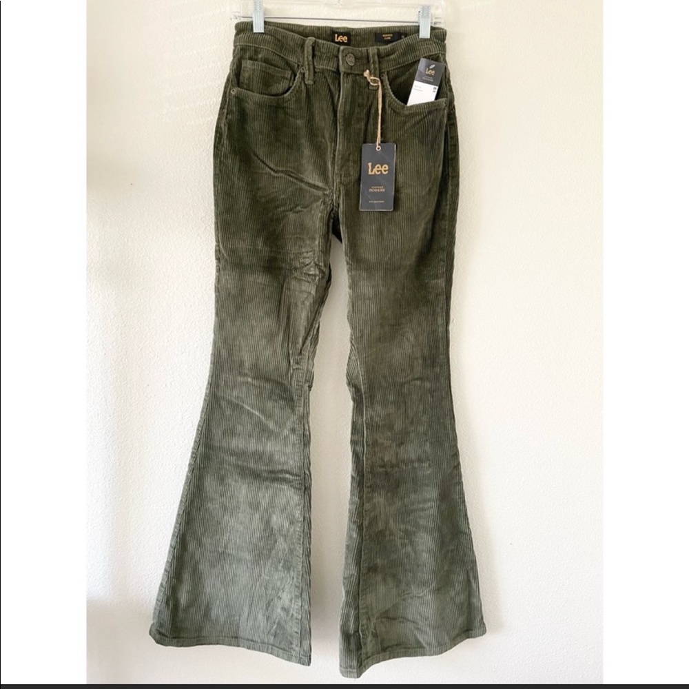 Lee Vintage Modern Olive Corduroy Wide Leg Bell Bottom Pants